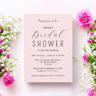 Bridal Shower Blush Pink Calligraphy Invitation