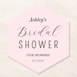 Bridal Shower Blush Pink Elegant Paper Coaster<br><div class="desc">Pink Bridal Shower Coasters with blush pink background and handwritten text. More products with this design are in the collection below.</div>