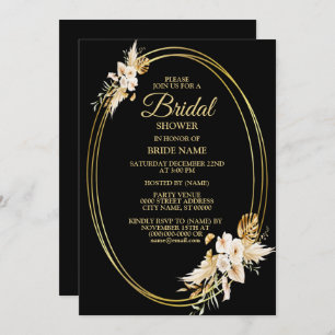 Bridal Shower Blush Pink Floral Golden Black Invitation