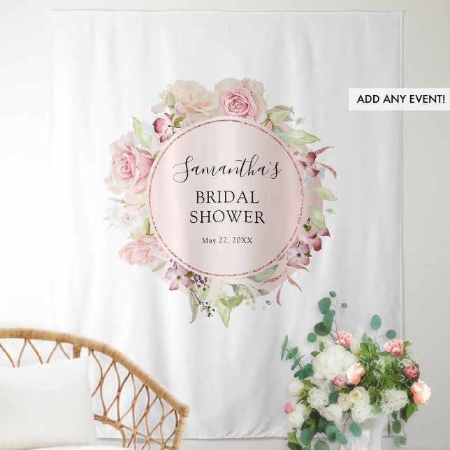 Bridal Shower Blush Pink Floral Photo Backdrop Tapestry (Creator Uploaded)