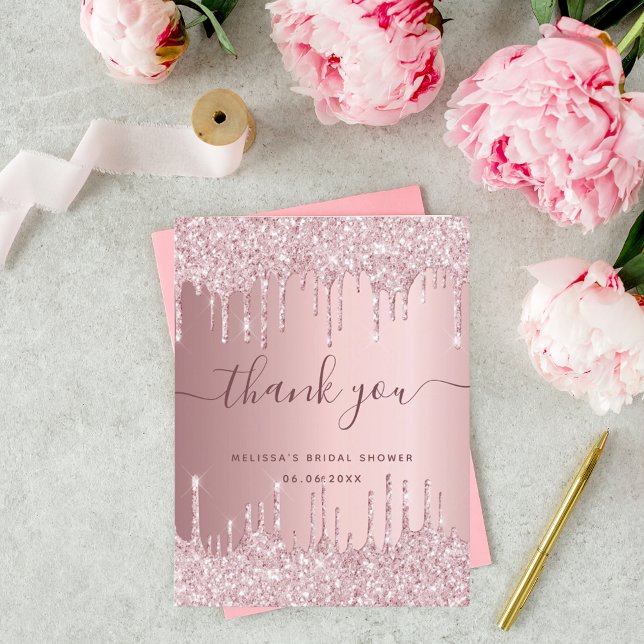 Bridal Shower blush pink glitter drips thank you Postcard (Creator Uploaded)