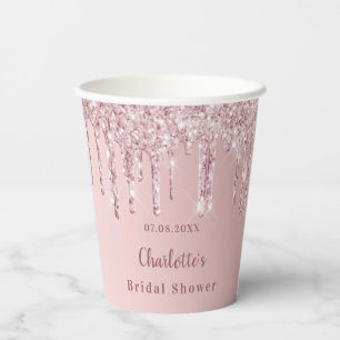 Bridal Shower blush pink glitter monogram Paper Cups
