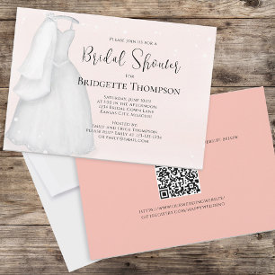 Bridal Shower Blush Pink Minimalist Wedding Dress Invitation