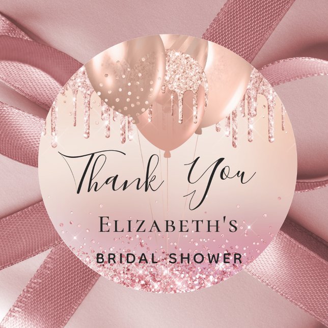 Bridal Shower blush pink rose gold balloons Classic Round Sticker (Creator Uploaded)