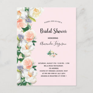 Bridal shower blush pink rose gold floral postcard