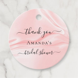 Bridal Shower blush pink silk satin name thank you Favour Tags