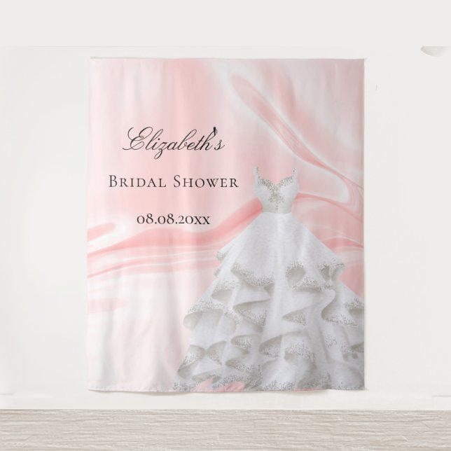 Bridal shower blush pink white bride dress name tapestry (Front)