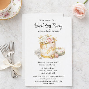 Bridal Shower Blush Rose & Gold Cake Invitation