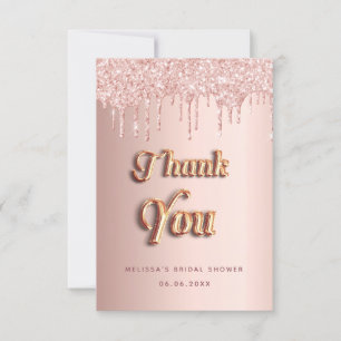 Bridal shower blush rose gold glitter thank you card