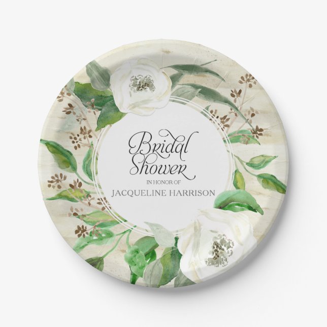 Bridal Shower BOHO Bohemian Woodsy Floral Foliage Paper Plate (Front)