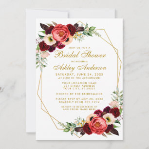 Bridal Shower Boho Burgundy Floral Invite G