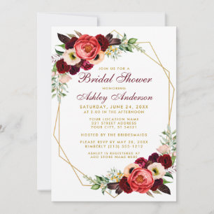 Bridal Shower Boho Burgundy Floral Invite GB