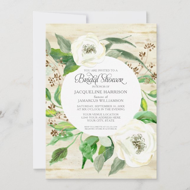Bridal Shower BOHO Eucalyptus Leaf  Wreath Roses Invitation (Front)