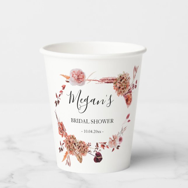 Bridal Shower boho flowers Paper Cups (Front)