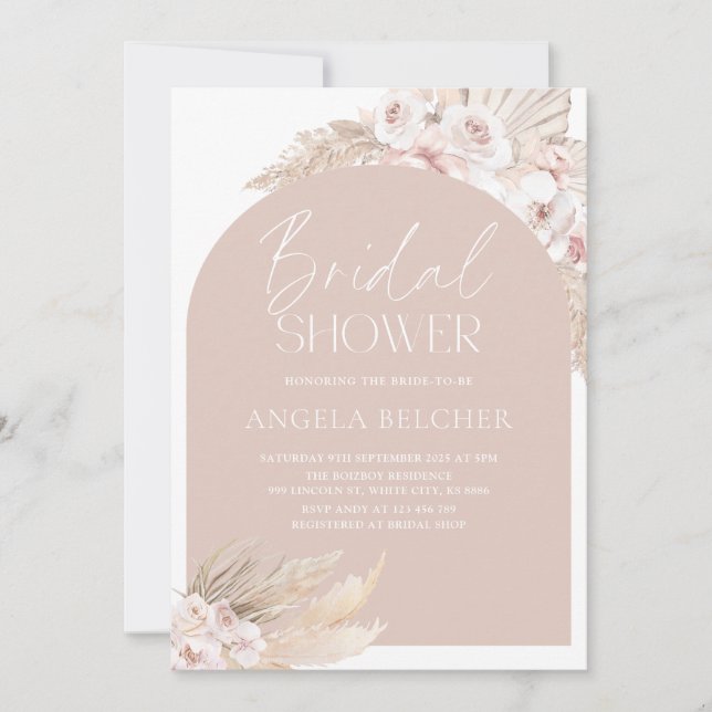 Bridal Shower Boho pampas Grass Invitation (Front)