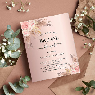 Bridal shower boho pampas rose budget invitation flyer