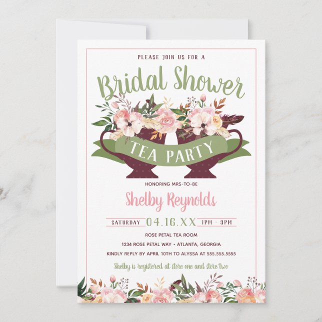 Bridal Shower Boho Tea Party Invitation (Front)