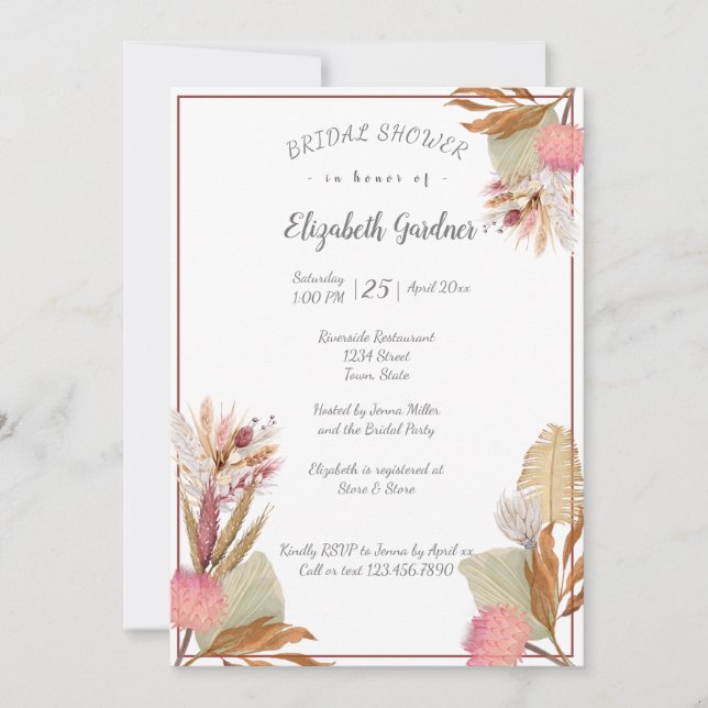 Bridal Shower Boho Terracotta Palm Grass Invitatio Invitation (Front)