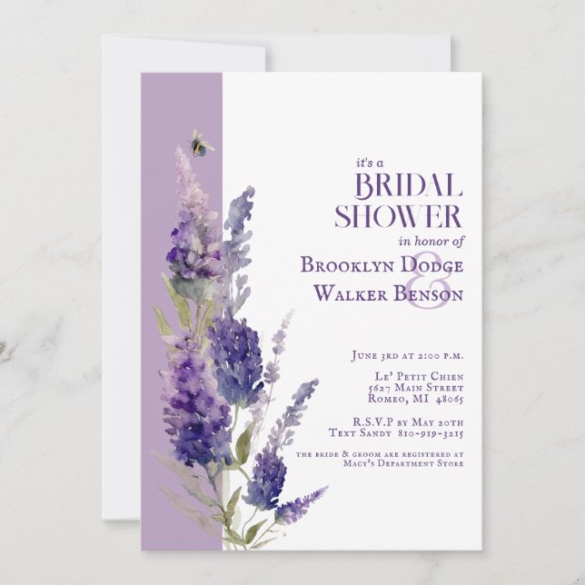 Bridal Shower Botanical Lavender Floral Purple Invitation (Front)