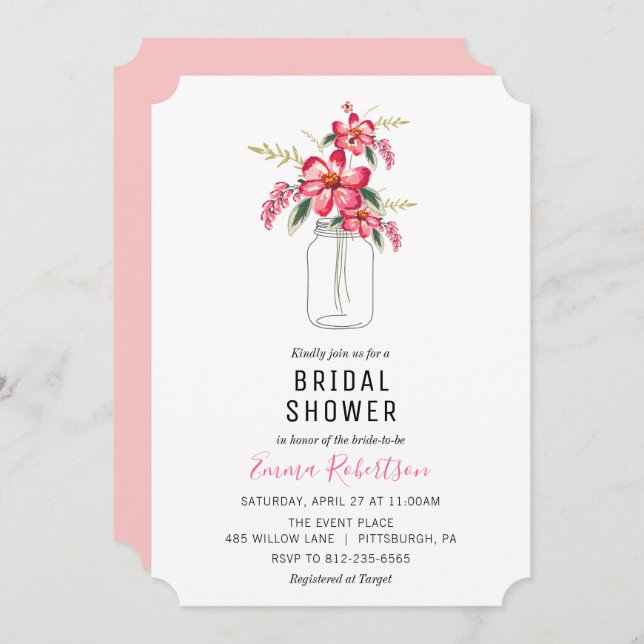 Bridal Shower Bouquet Mason Jar Shower invitation (Front/Back)