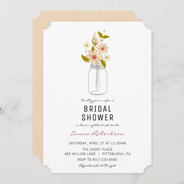 Bridal Shower Bouquet Mason Jar Shower invitation (Front/Back)