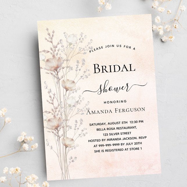 Bridal shower bride cream wildflowers boho invitation postcard (Creator Uploaded)