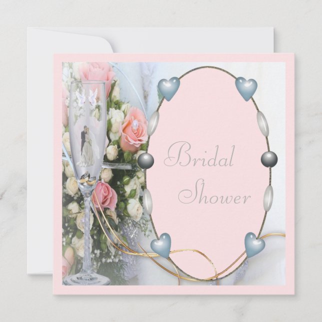 Bridal Shower Bride & Groom, Doves & Glass Floral Invitation (Front)