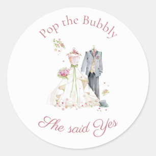 Bridal Shower Bride & Groom Pink Cream dress Classic Round Sticker