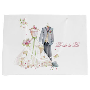 Bridal Shower Bride & Groom Pink Cream dress Large Gift Bag