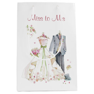 Bridal Shower Bride & Groom Pink Cream dress Medium Gift Bag
