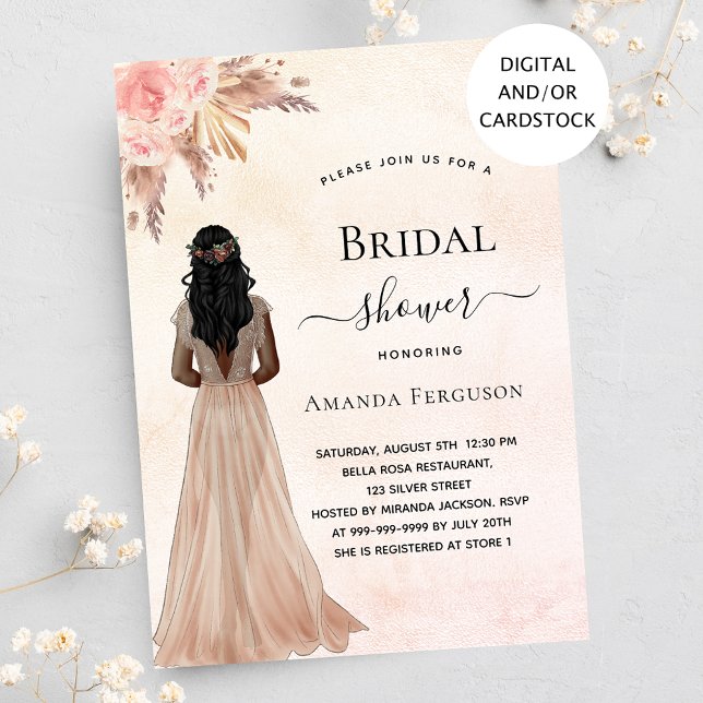Bridal shower bride rose gold blush boho pampas invitation (Creator Uploaded)