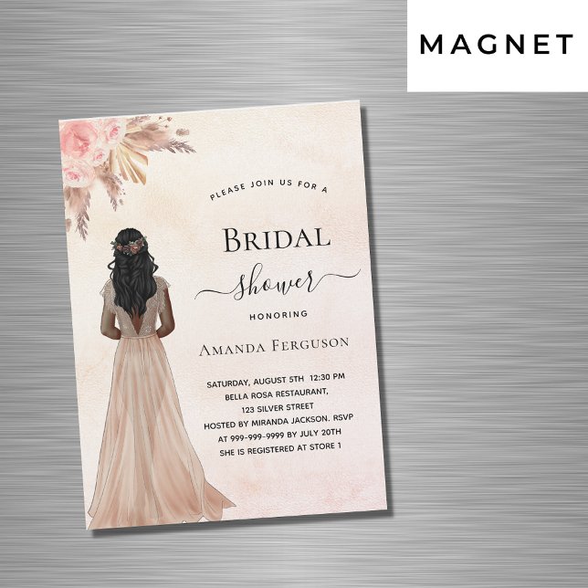 Bridal shower bride rose gold blush pampas luxury magnetic invitation (Creator Uploaded)