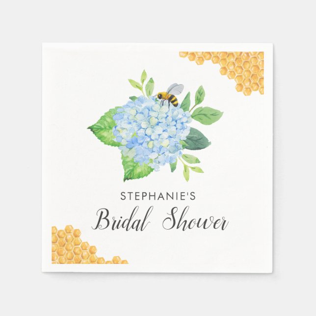 Bridal Shower Bride To Bee Hydrangea Blue Floral Napkin (Front)