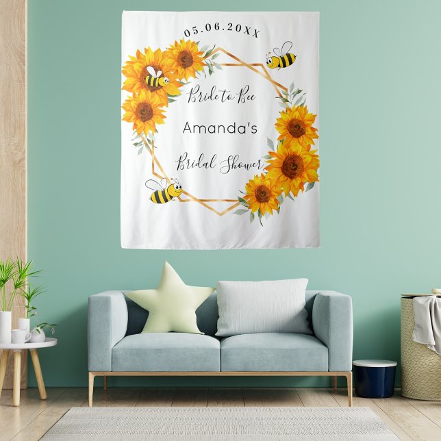 Bridal Shower Bride to bee sunflowers white  Tapestry (Creator Uploaded)