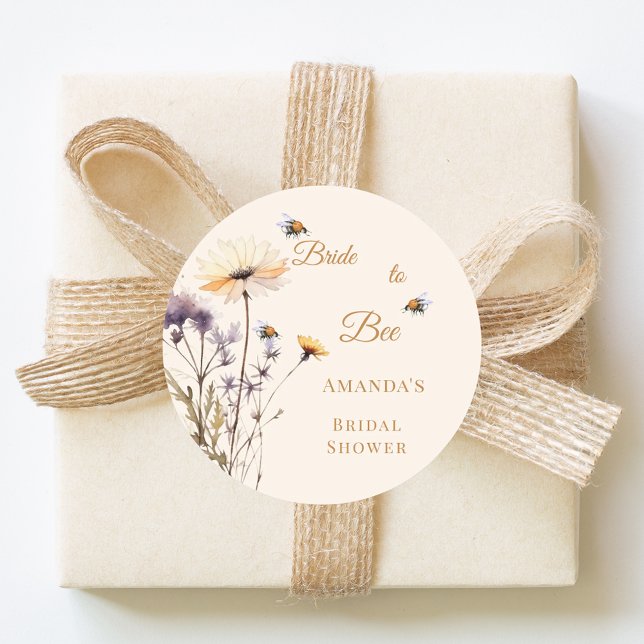 Bridal Shower Bride to Bee Wildflower Ivory Classic Round Sticker (Creator Uploaded)