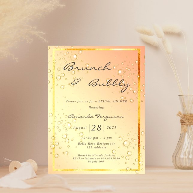 Bridal shower bruch bubbly bubbles gold invitation postcard (Creator Uploaded)