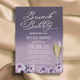Bridal Shower Brunch Bubbly Elegant Purple Floral Invitation