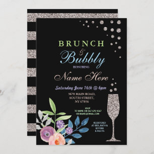 Bridal Shower Brunch & Bubbly Silver Flower Invite