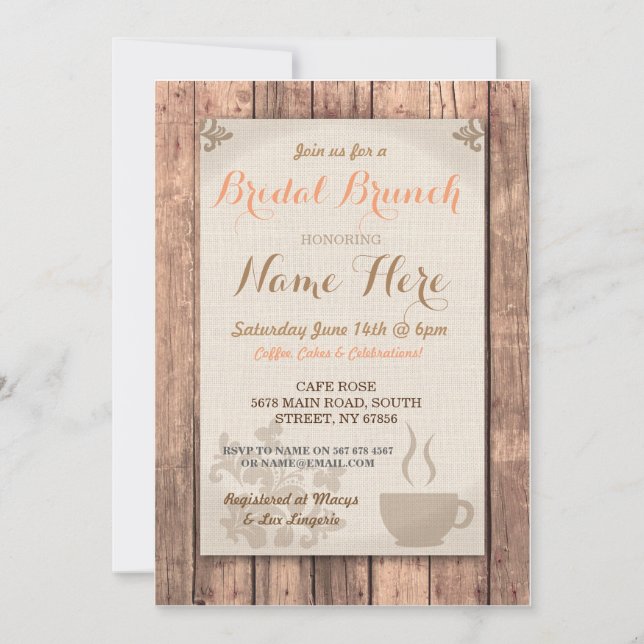 Bridal Shower Brunch Friends Coffee Rustic Invite (Front)