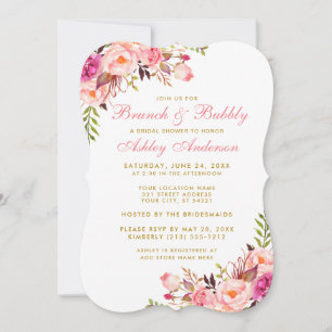 Bridal Shower Brunch Gold Pink Floral Invitation
