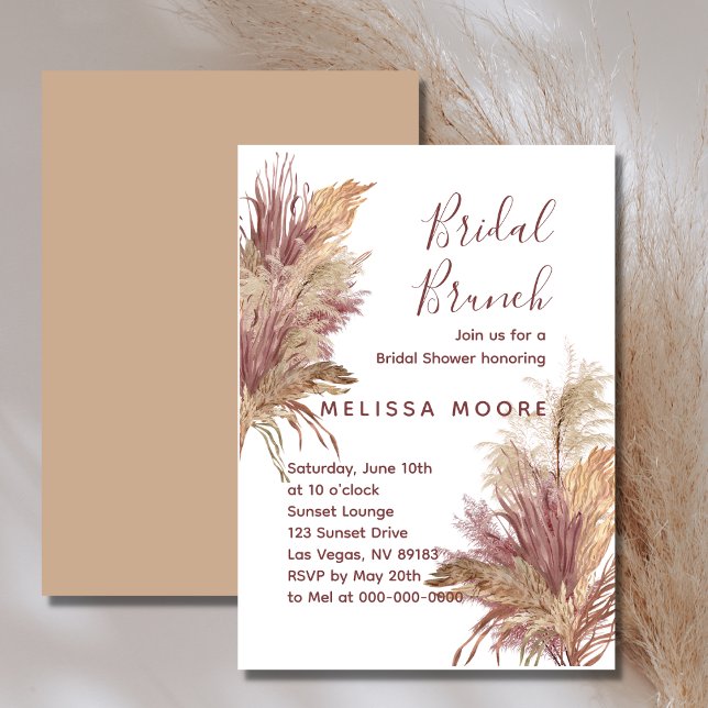 Bridal Shower Brunch Pampas Elegance Mauve Pink Invitation (Creator Uploaded)