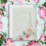 Bridal Shower Brunch Paris French Eiffel Tower  Invitation<br><div class="desc">Celebrate your bride-to-be \at a Paris-themed bridal shower brunch and bubbly celebration. Elegant bridal shower luncheon invitation for the French/Parisian celebration. A gold Eiffel tower sits surrounded by pink and white roses and green eucalyptus leaves and foliage. Gold glitter accents finish off this beautiful invitation. The background colour of mint...</div>