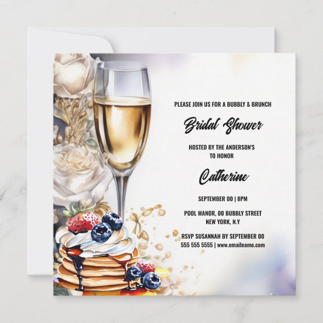 Bridal shower bubbly brunch rose flapjacks trendy holiday card (Front)