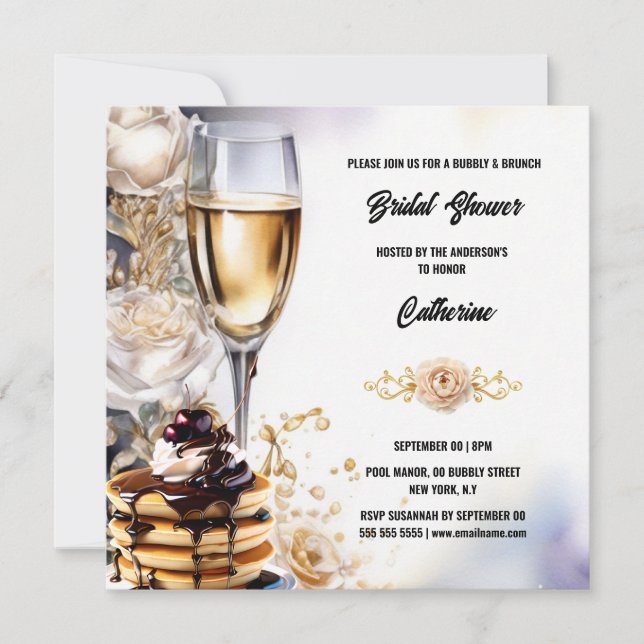 Bridal shower bubbly brunch rose flowers elegant  holiday card (Front)