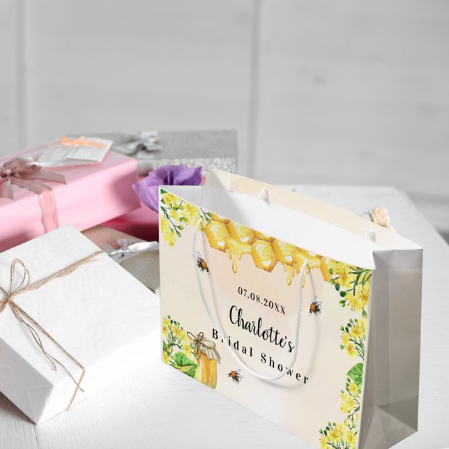 Bridal Shower bumble bees honey yellow floral name Large Gift Bag (Creator Uploaded)