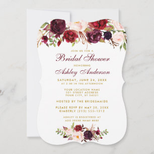 Bridal Shower Burgundy Floral Gold Invitation BWR