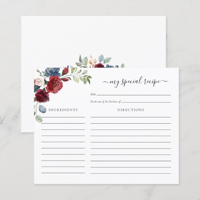 Bridal Shower Burgundy Floral Recipe Card (Front/Back)