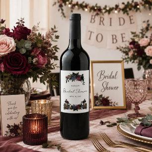 Bridal Shower Burgundy Floral Wedding Wine Label