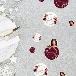 Bridal shower burgundy florals photo confetti