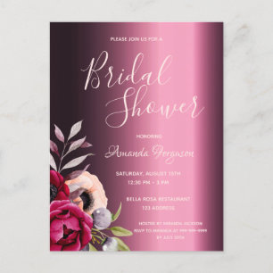 Bridal shower Burgundy flowers  invitation Postcard